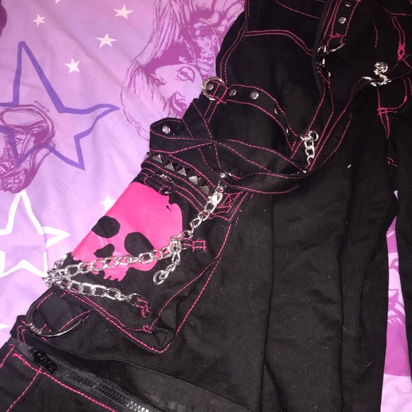 (SOLD) Dollskill Pink Super Skull Wide Leg Pants - Picture 3 of 5